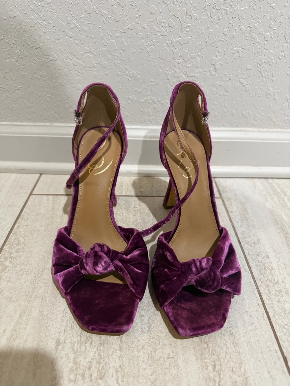 Sam Edelman Purple Velvet Knot Ankle-Strap Heels